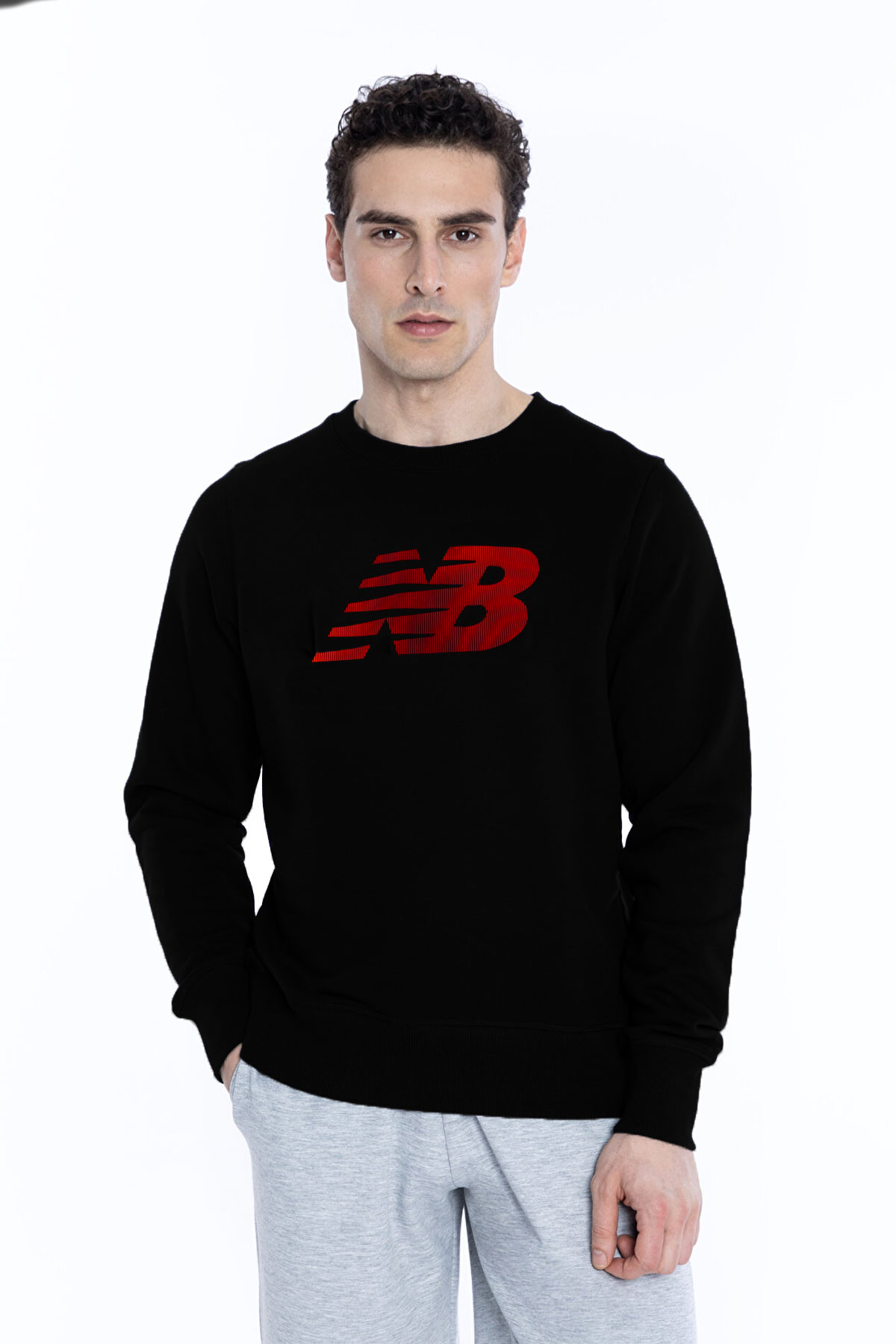 New Balance Logo Mens Crew Siyah Erkek Sweatshirt