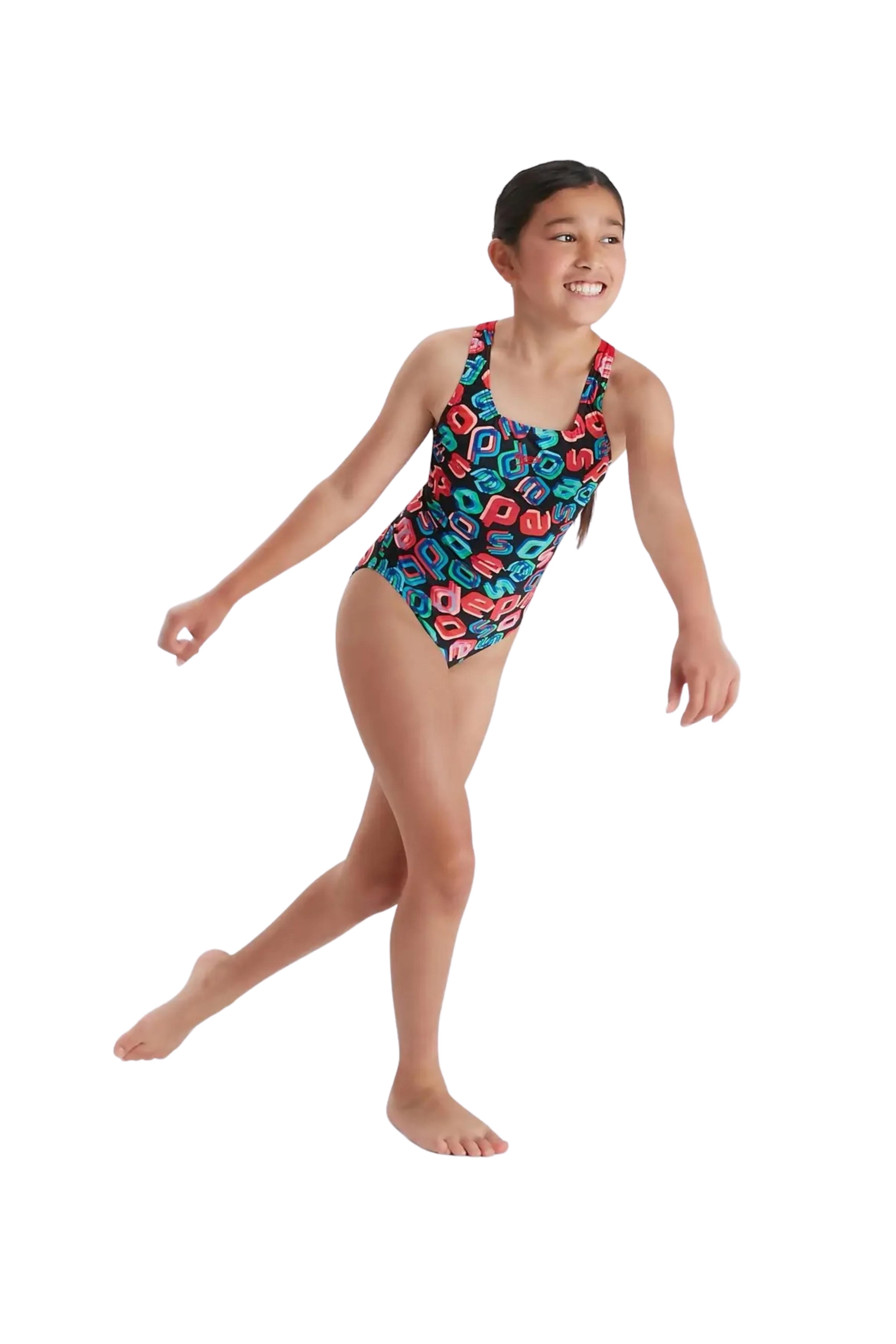 Speedo Leaderback Allover Kız Çocuk Yüzücü Çok Renkli Mayo