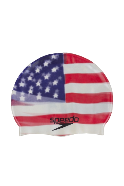 Speedo 8-7298-USA Flag Cap Beyaz-Kırmızı Yüzme Bonesi