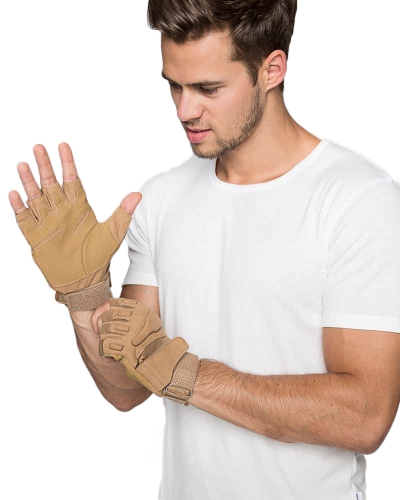 Thermoform HZTG2006 - Tactical Yarım Parmak Unisex Açık Kahverengi Eldiven