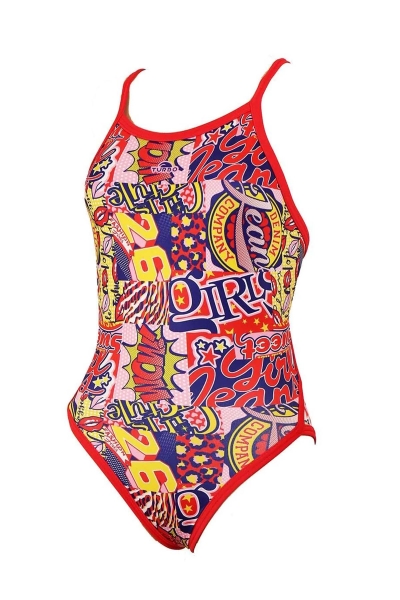 Turbo Happy Girl Renkli Desenli Kız Çocuk Mayo 5556614-0000