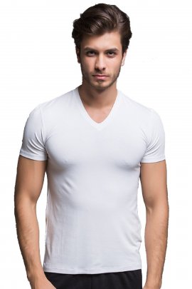 Thermoform HZTB16007 - Bambu Erkek V Yaka Beyaz Tişört
