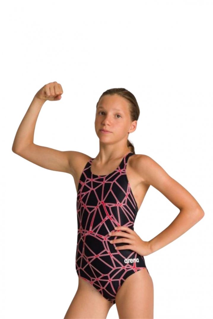 Arena 003338504 - Girls Carbonics New Swim Pro Back Çocuk Siyah-Kırmızı Yüzücü Mayosu