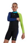 Speedo Colourblock Long Sleeved Siyah Mavi Erkek Çocuk Yüzücü Mayosu