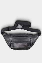 Grand Wolf  Deri Siyah Bel Çantası GWBEL