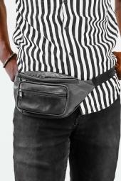 Grand Wolf  Deri Siyah Bel Çantası GWBEL